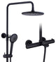 Thermostatic Round Shower Faucet Dual Head Waterfall Shower Bar System, Matte Black