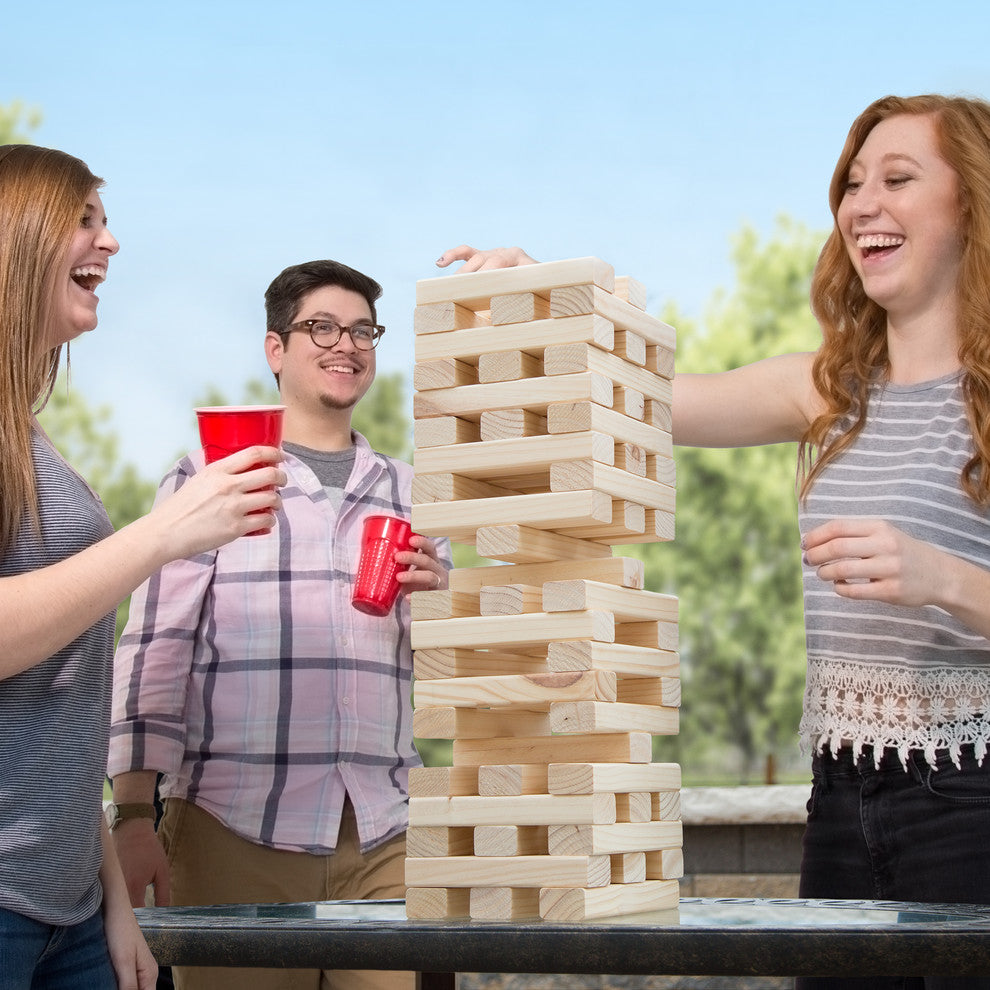 Nontraditional Giant Wooden Blocks Tower Stacking Game, Yard Game by Hey