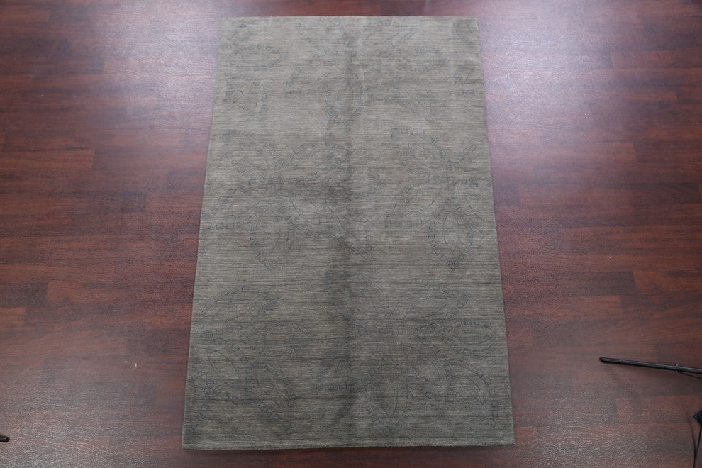 Nepal Tibetan Contemporary Modern Handmade Oriental Area Rug, Gray, 8'0"x5'0"