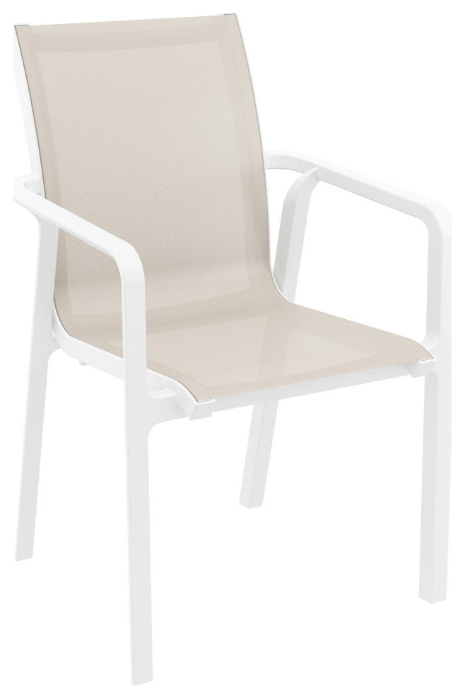 Pacific 5 Piece Dining Set, Extension Table and Arm Chairs White Frame Taupe