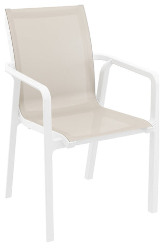 Pacific 5 Piece Dining Set, Extension Table and Arm Chairs White Frame Taupe