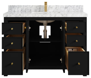 Chicago 48" Single Sink Bathroom Vanity, Black 2" Carrara Marble