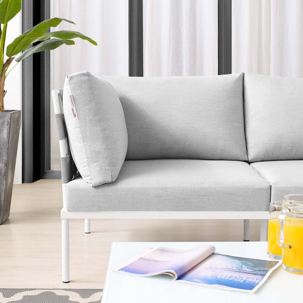 Lounge Loveseat Sofa, Sunbrella, Aluminum, Metal, Gray, Modern, Outdoor