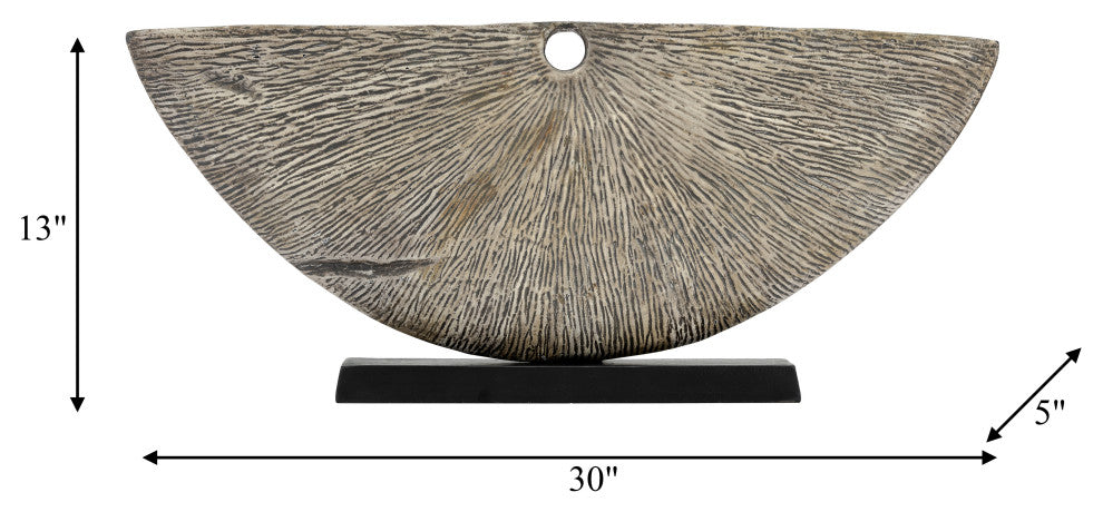 Metal, 13"H Corrugated Half Circle Sculpture, Ivory