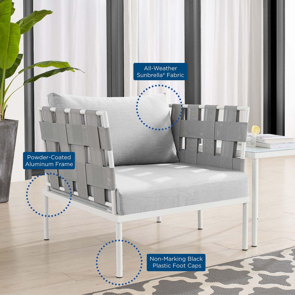 Lounge Sectional Sofa Chair Table Set, Sunbrella, Aluminum, Gray, Outdoor