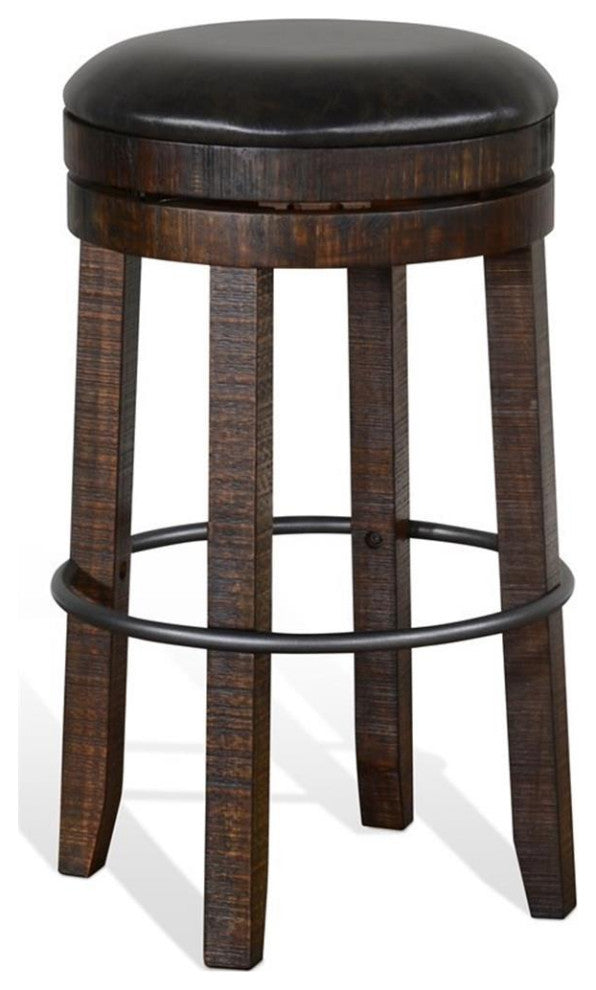 Home Square 30" Wood Backless Swivel Barstool in Tobacco Leaf - Set of 3
