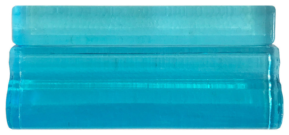 2x6 Chair Border Hand Poured Glass Tile, Aqua