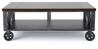 GDF Studio Dresden Faux Wood Coffee Table With Antique Black Iron Frame, Rustic