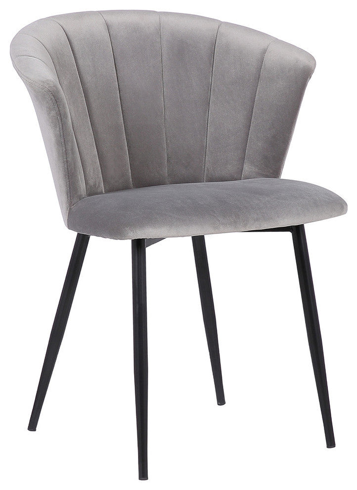 Lala Contemporary Dining Chair, Black Powder Coated and Gray Velvet