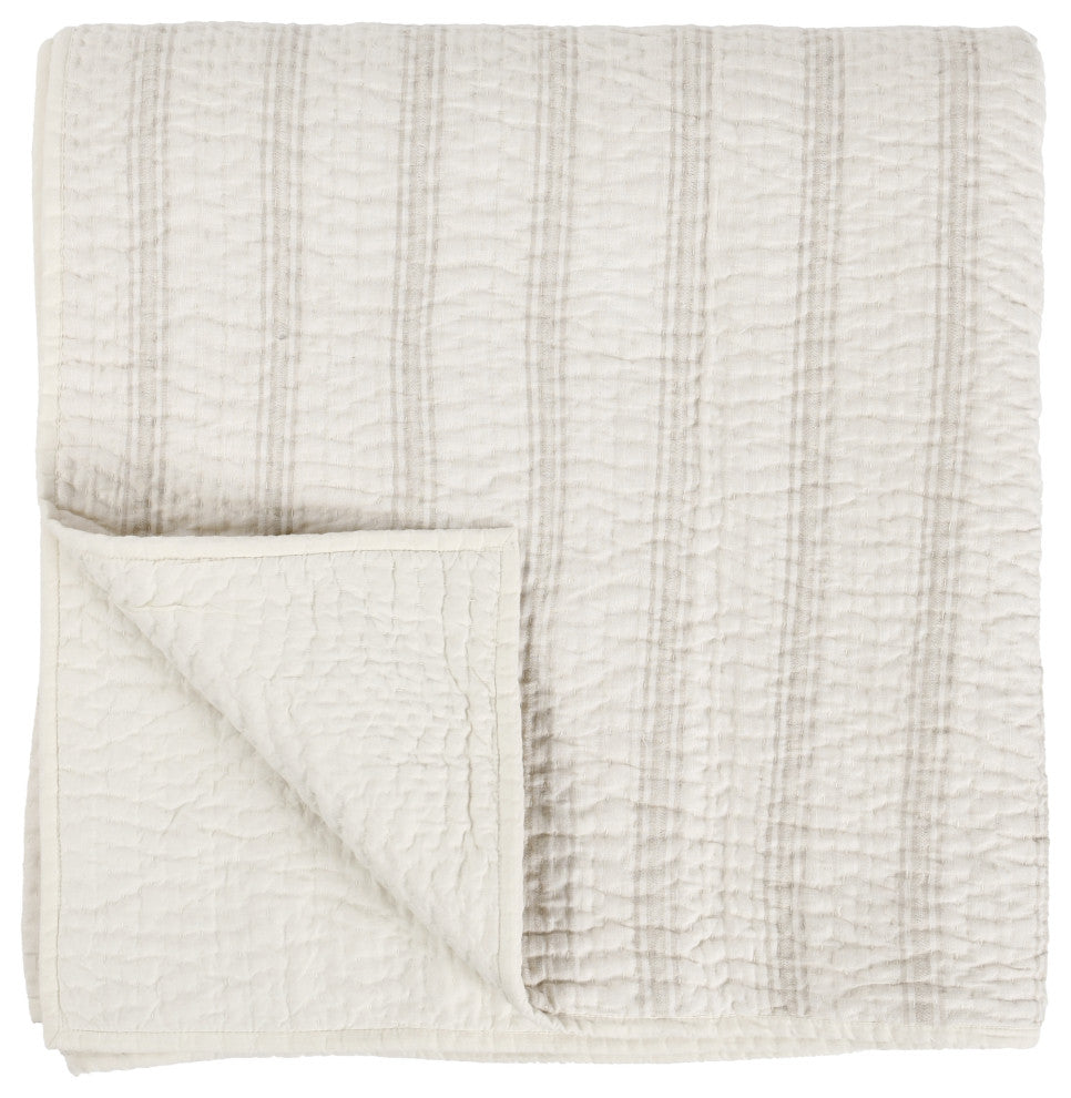 Abraham Cotton Linen Quilt, Eggshell Beige, Queen