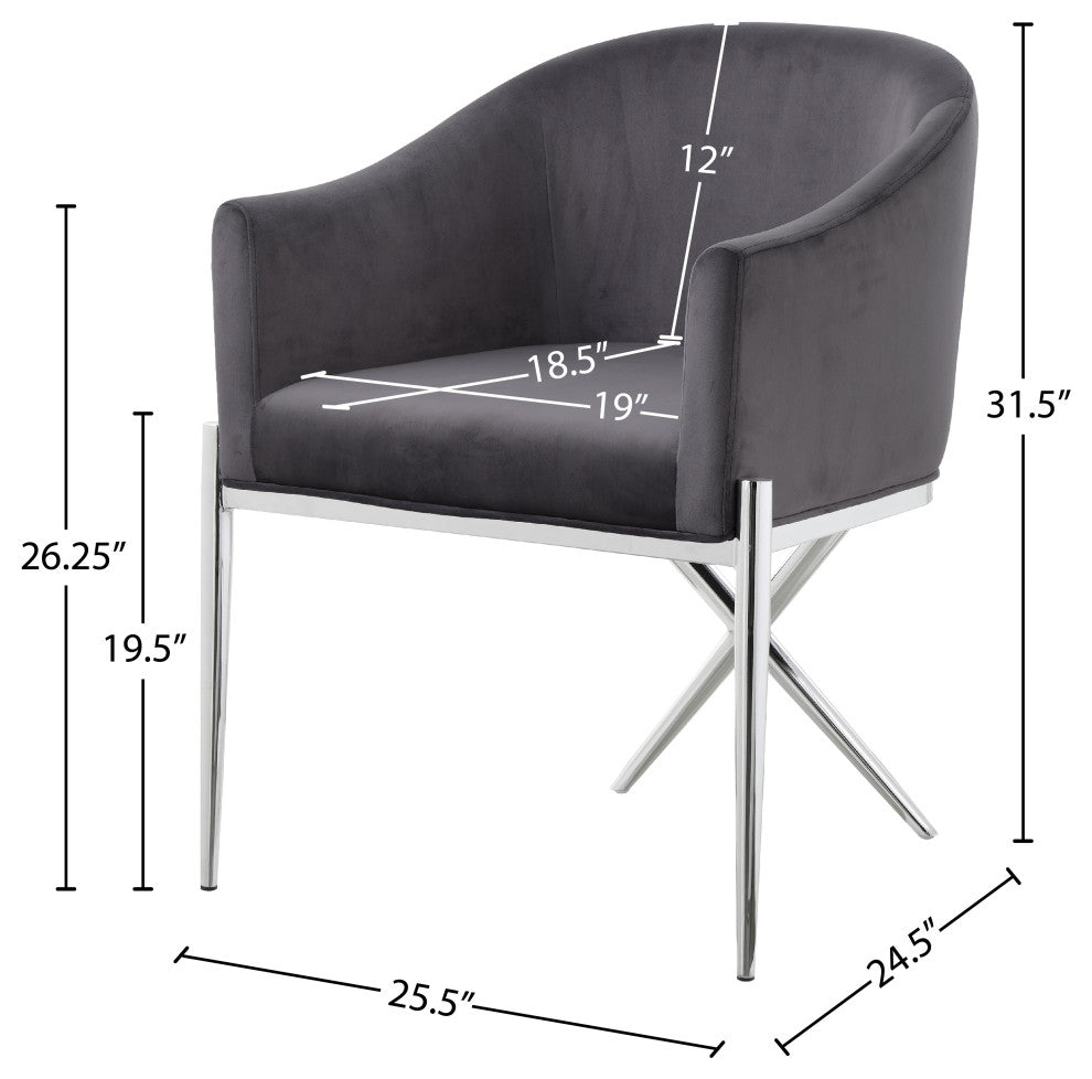 Xavier Velvet Dining Chair, Gray, Chrome Legs