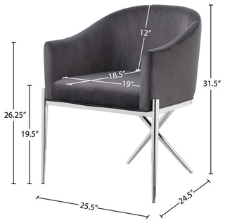 Xavier Velvet Dining Chair, Gray, Chrome Legs