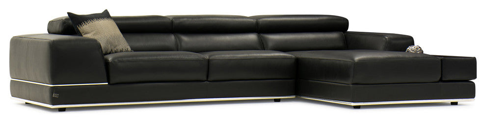 Encore Black Leather Sofa, Right Chaise