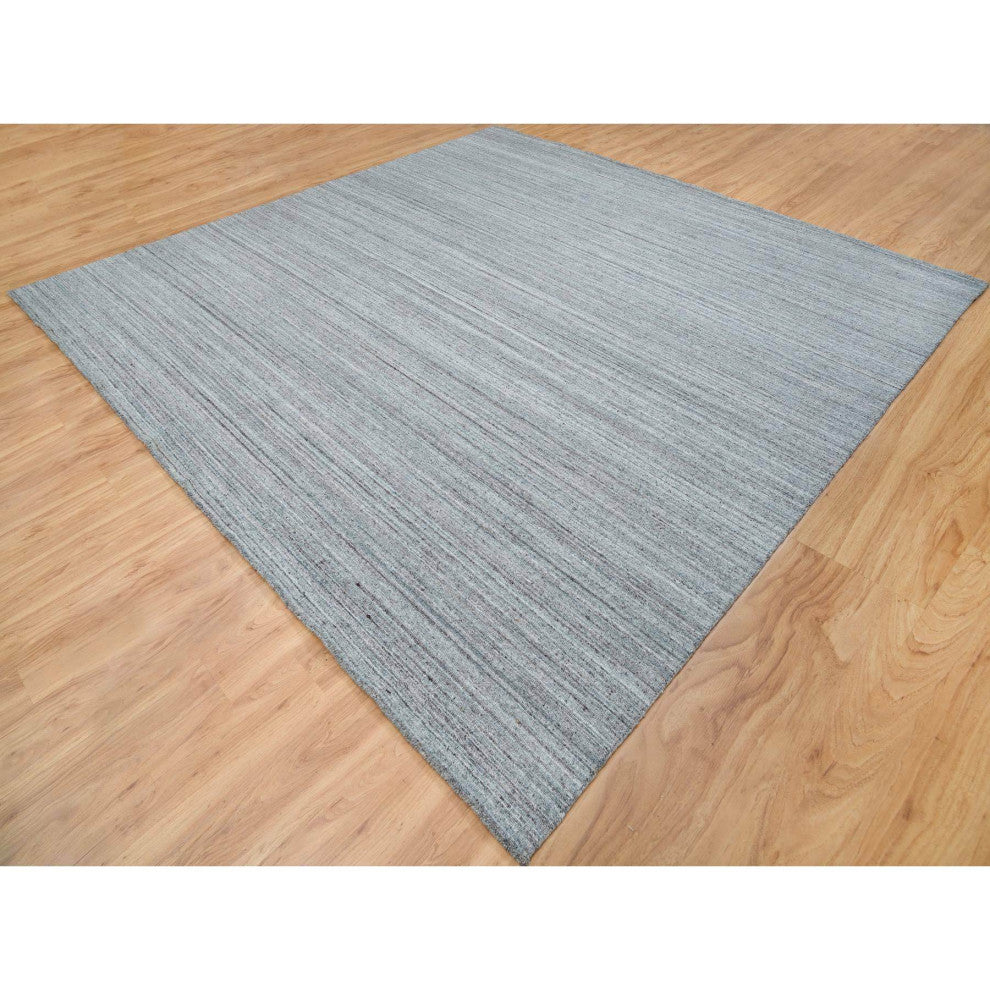 Coin Gray Wool Hand Loomed Modern Striae Design Square Oriental Rug 12'x12'