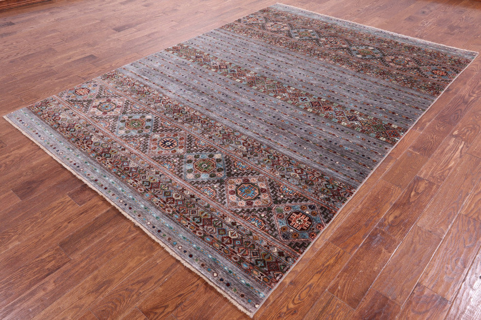 6' 10" X 9' 9" Khorjin Super Kazak Handmade Wool Rug Q9886