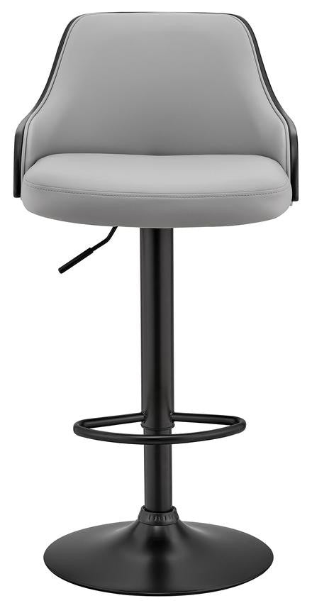 Asher Adjustable Gray Faux Leather and Black Finish Bar Stool