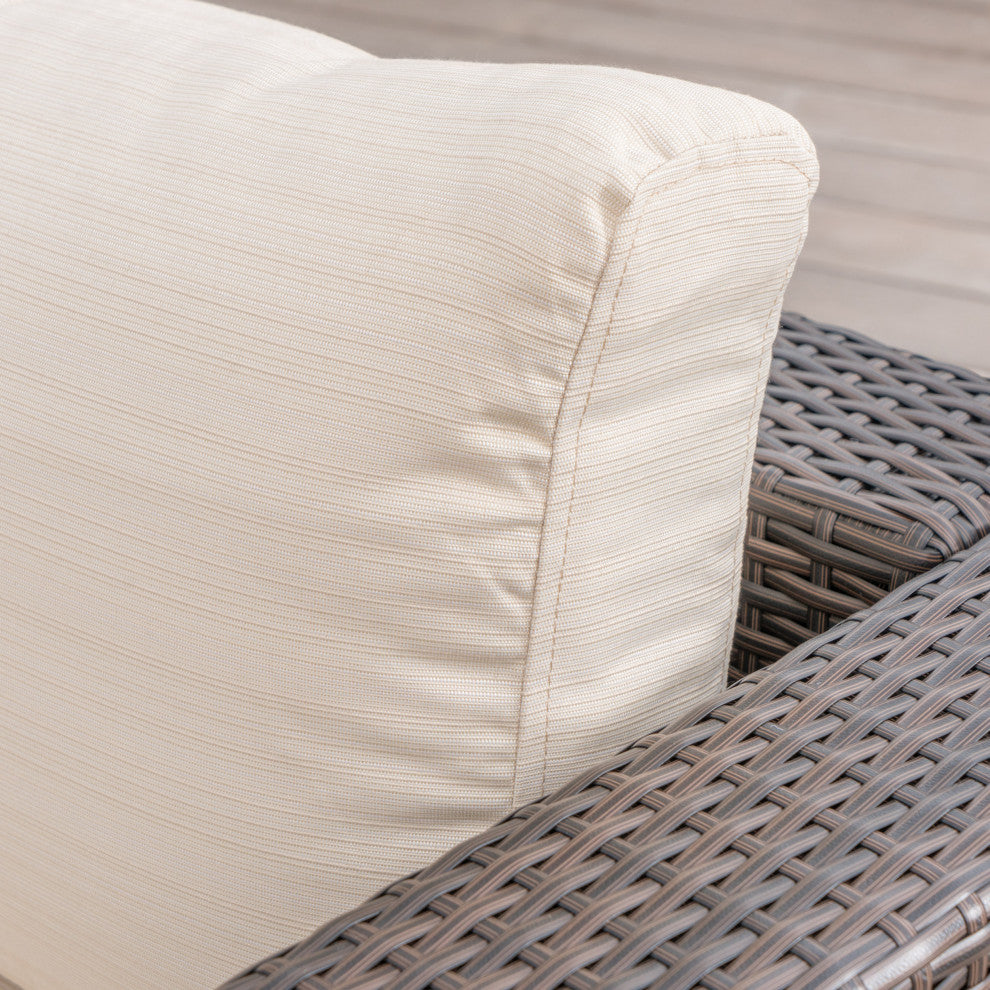 GDF Studio Santa Maria Outdoor Dining Sofa Set With Aluminum Frame, Multi-Brown/Beige