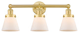 Edison Small Cone 3-Light 25" Vanity Light, Satin Gold Finish, Matte White Shade
