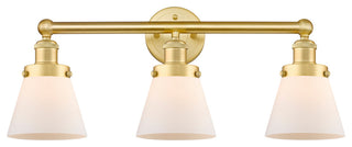 Edison Small Cone 3-Light 25" Vanity Light, Satin Gold Finish, Matte White Shade