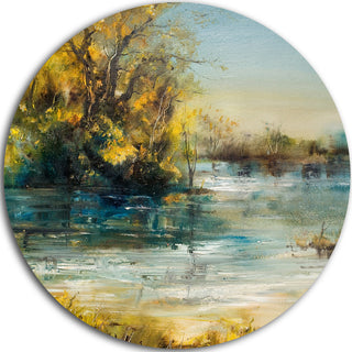 Trees By The Lake, Landscape Round Wall Art, 36"