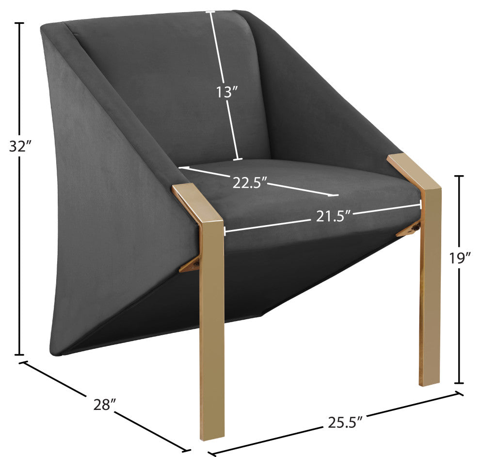 Rivet Velvet Upholstered Accent Chair, Gray