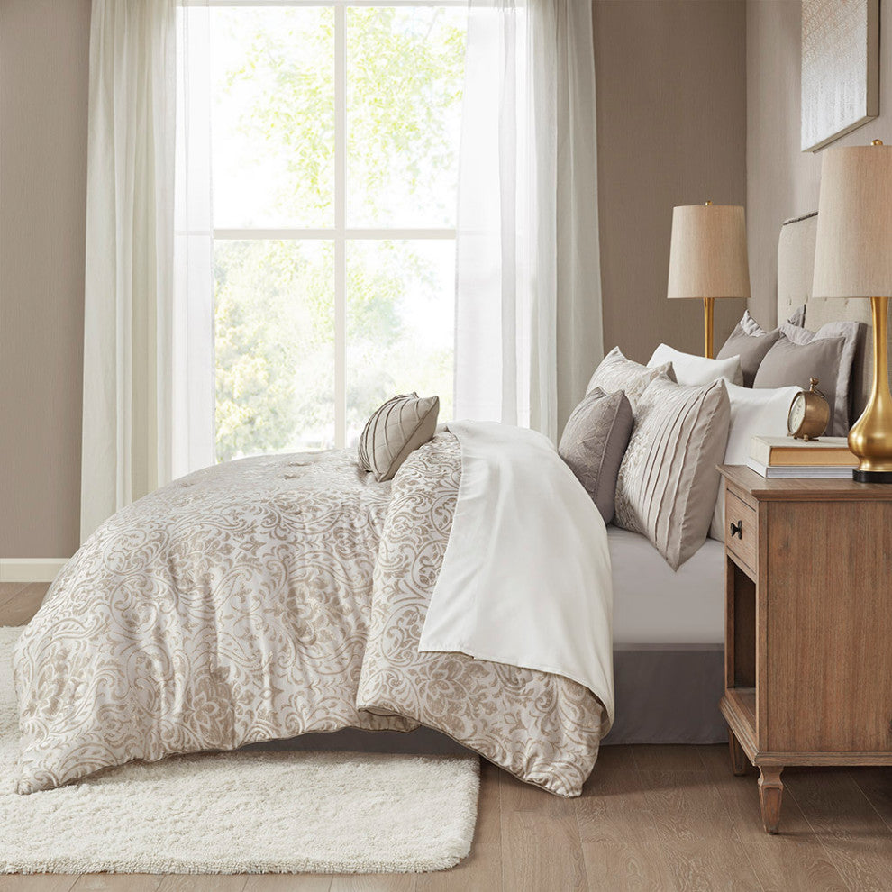Madison Park Emilia 12 Piece Jacquard Complete Bed Set in Khaki