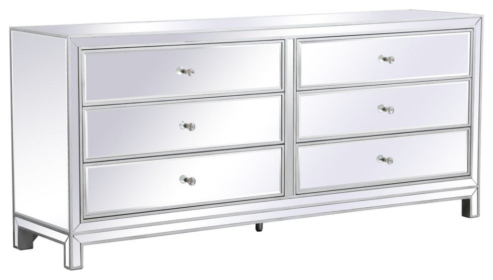 Rosie 72" Mirrored 6-Drawer Chest, Antique Silver