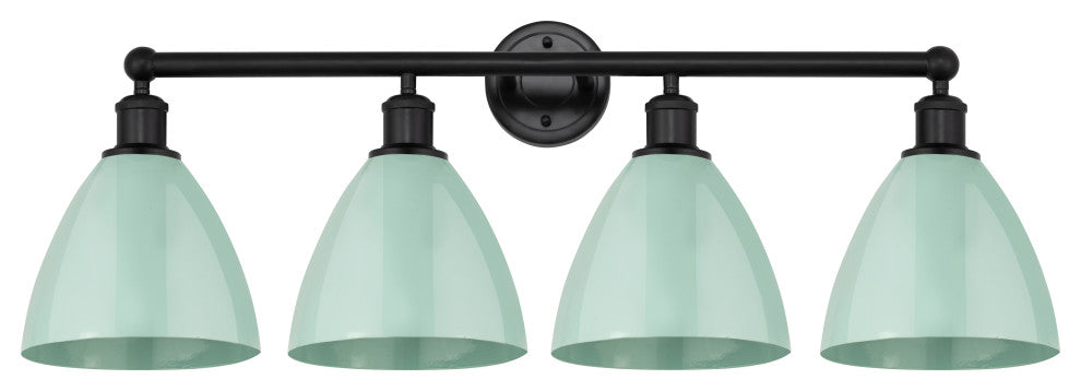 Plymouth Dome 35" Bath Vanity Light, Matte Black, Seafoam Shade