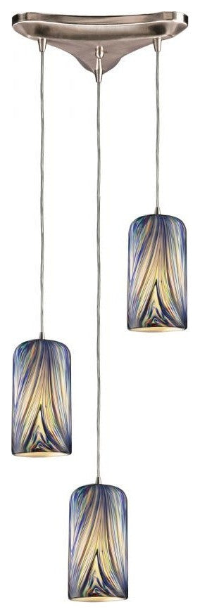 Molten 3-Light Pendant, Satin Nickel and Molten Ocean Glass