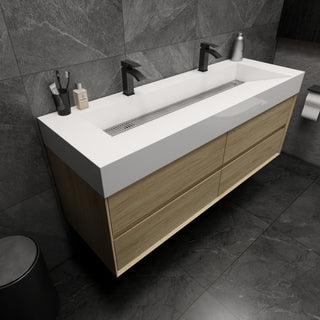 MAX 60" Double Floating Bath Vanity With Acrylic Sink, Coffee Wood