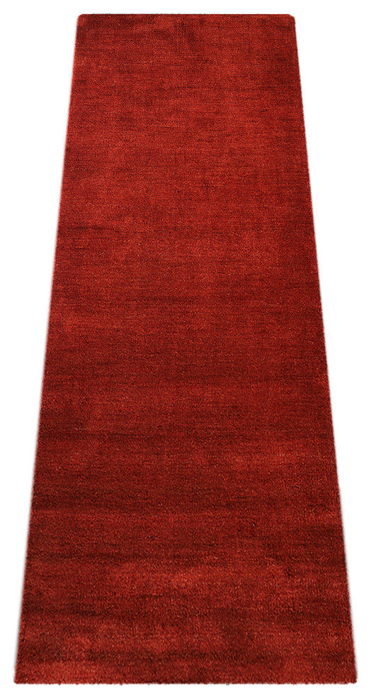 Hand Knotted Loom Silk Area Rug Solid Light Red