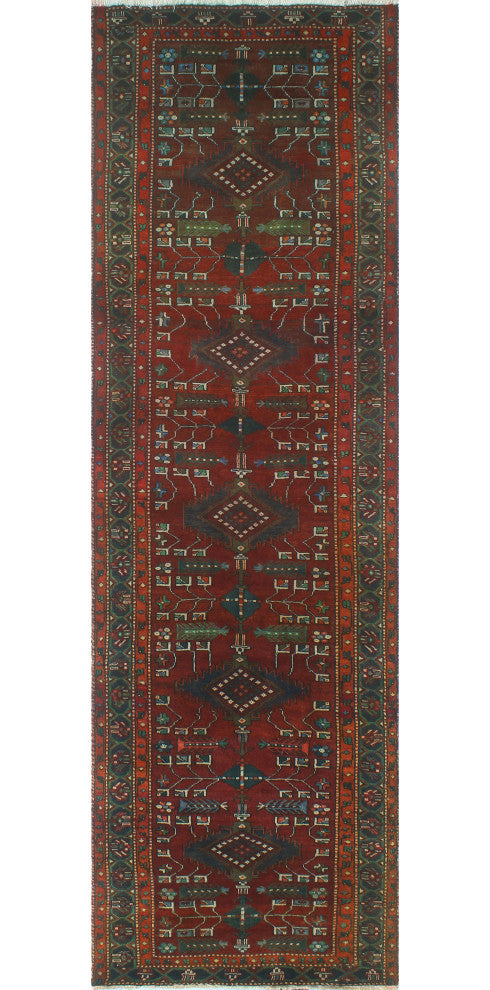 Fine Vintage Distressed Aria Red/Green Runner, 3'7x12'2