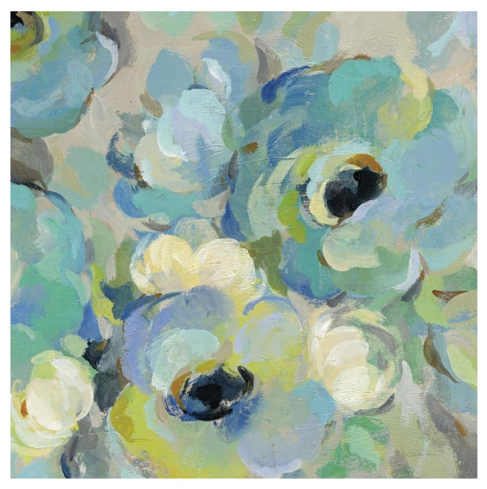 "Fresh Teal Flowers III" Digital Paper Print by Silvia Vassileva, 42"x42"