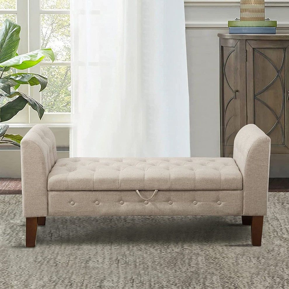 Upholstered Tufted Storage Ottoman Bench, Oatmeal