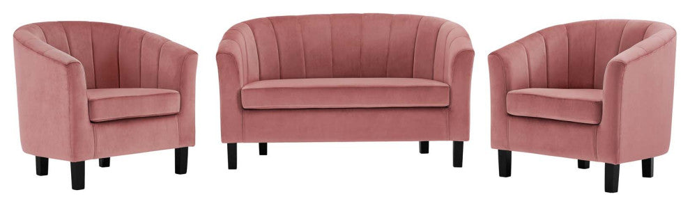 Tufted Armchair and Loveseat Sofa Set, Velvet, Pink, Modern, Lounge Hospitality