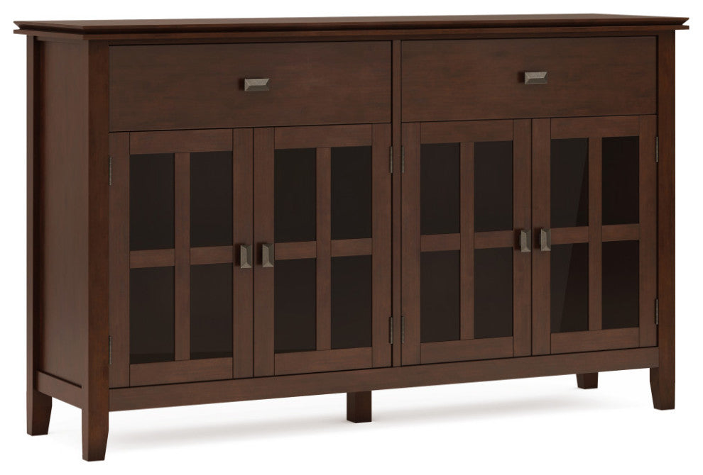 Artisan Solid Wood Large 4 Door Sideboard Buffet, Russet Brown