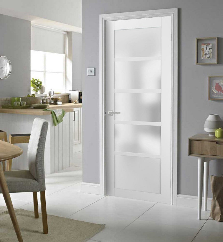 Solid Interior French |Quadro 4002 White Silk with Frosted Glass |-42x80-Frosted