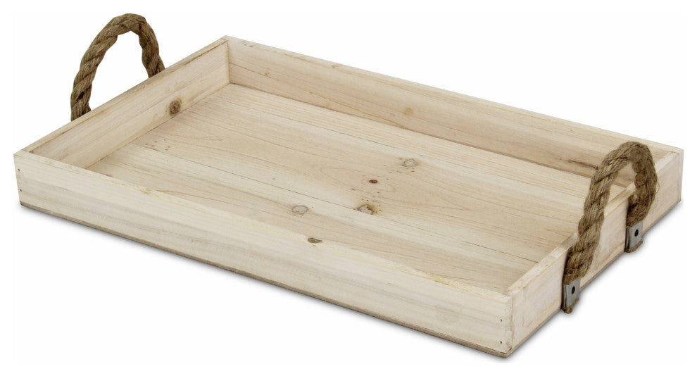 Natural Wooden Tray With Rope Handles