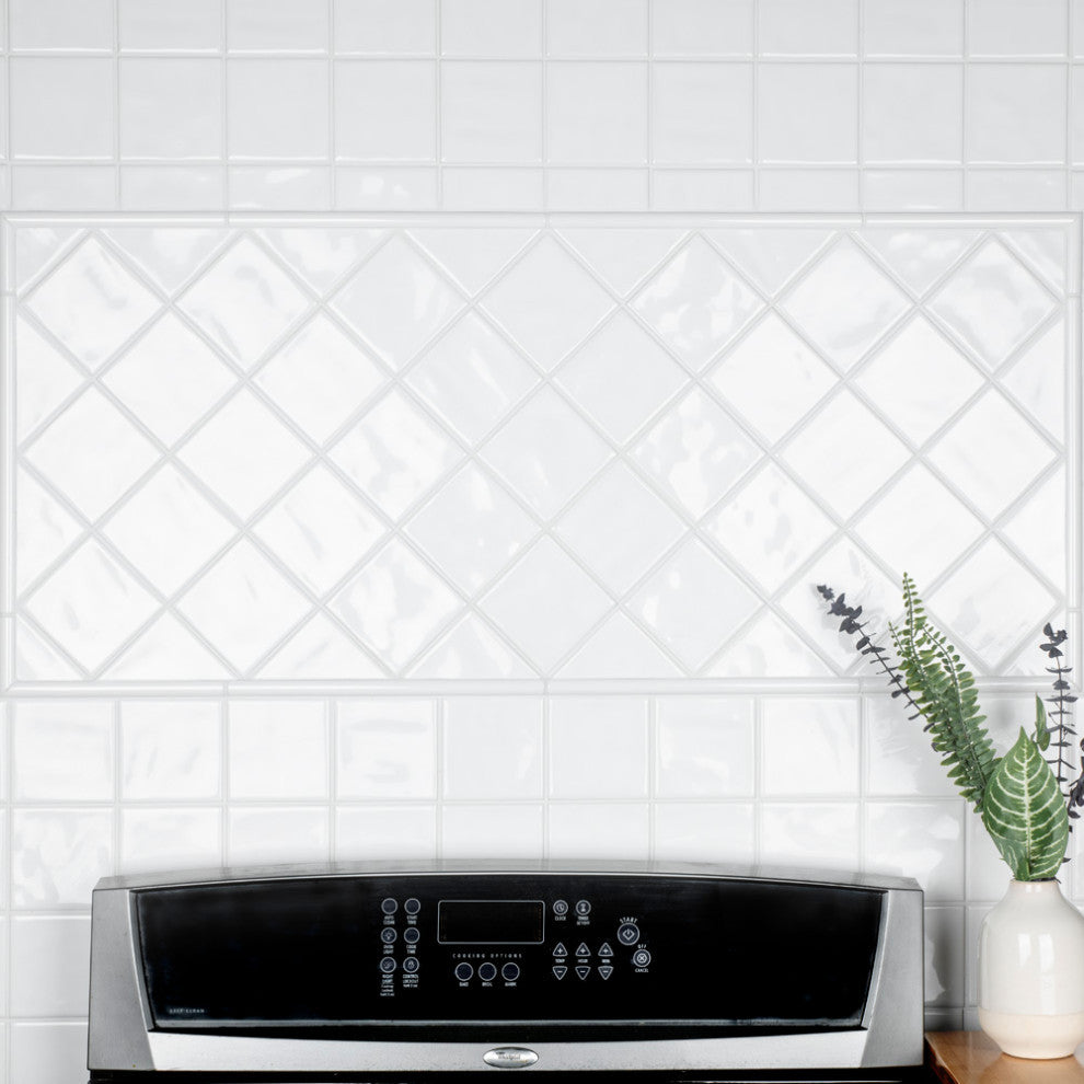 Twist Square Ceramic Wall Tile, White Ice, Sample