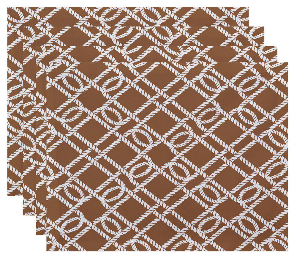 18"x14" Know The Ropes, Geometric Print Placemat, Beige And Taupe, Set of 4