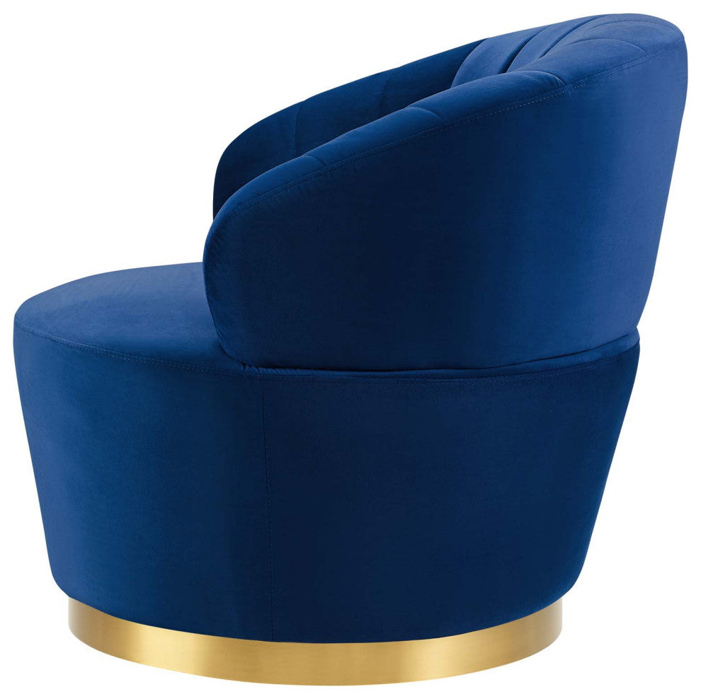 Tufted Armchair Accent Swivel Chair, Velvet, Blue Navy, Modern, Lounge