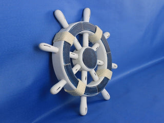 Rustic Dark Blue and White Ship Wheel 12'', Beach Decor, Nautical Ship Wheel