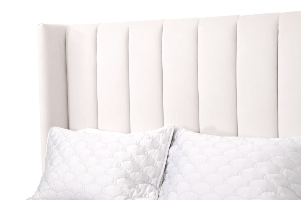 Chandler Bed, Cream Velvet, Natural Gray, Standard King