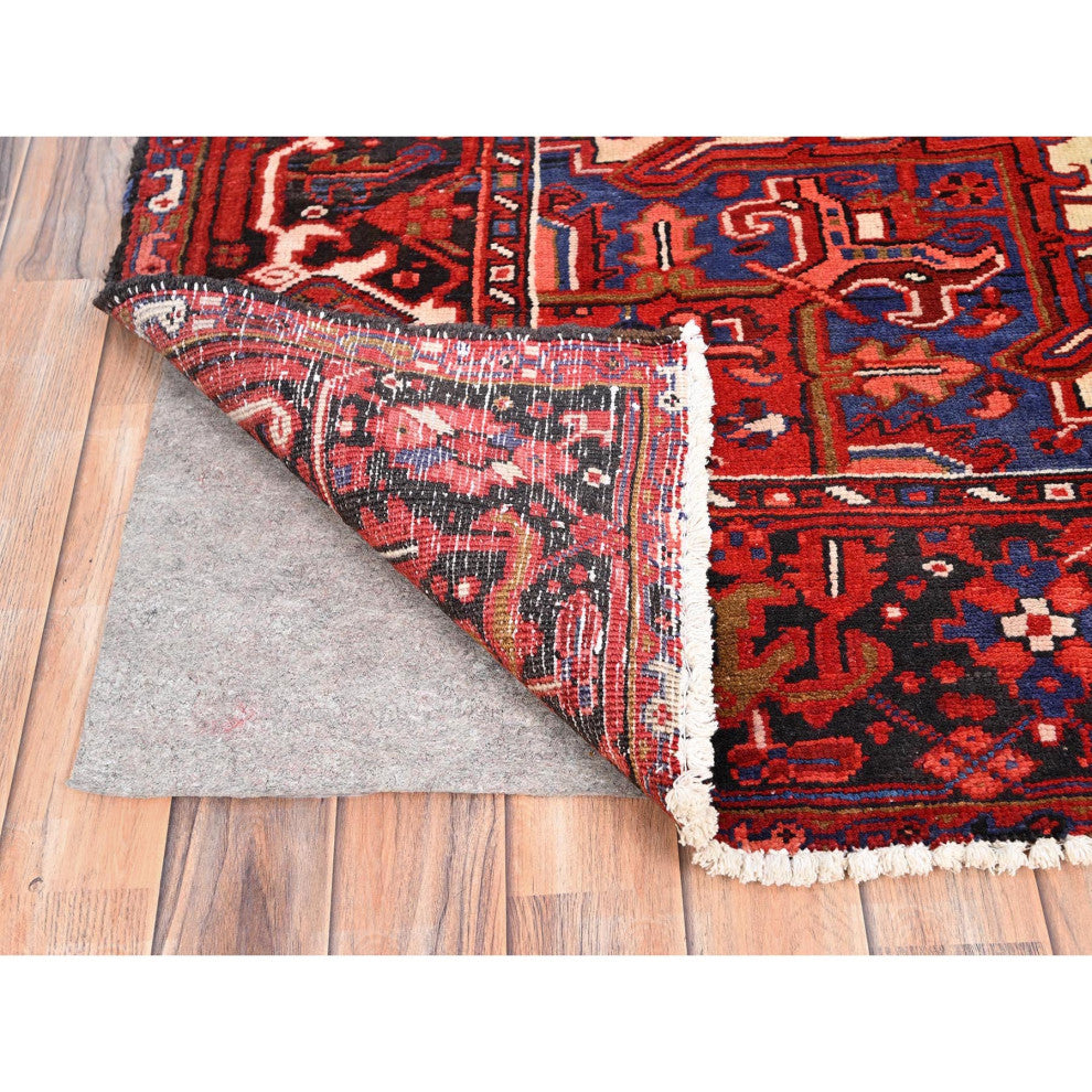 Cardinals Red Pure Wool Hand Knotted Semi Antique Persian Heriz Rug 9'4"x12'5"
