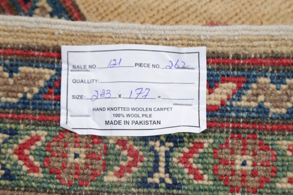 Kazak Handmade Oriental Pakistani Traditional Area Rug, Beige, 9'4"x5'10