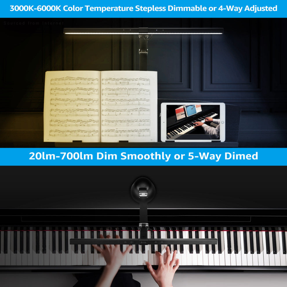Piano Light for Upright Piano, CRI 95, Aluminum Body With Steady Base, Black