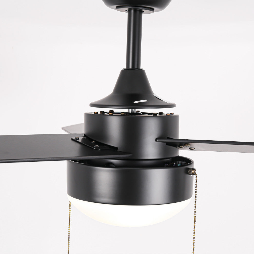 42-inch Industrial Black Ceiling Fan with Light and Pull Chain