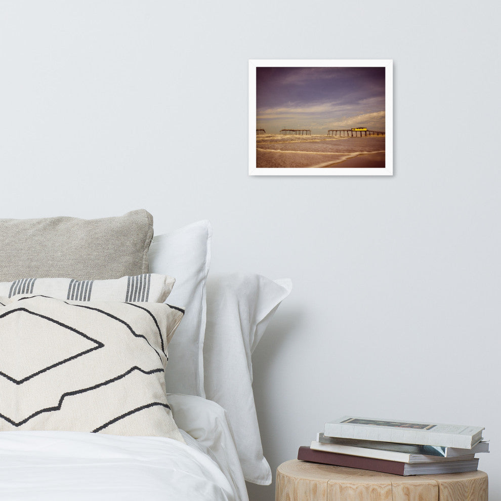 Aged View of Frisco Pier Coastal Framed Photo Paper Print, White, 11" X 14"