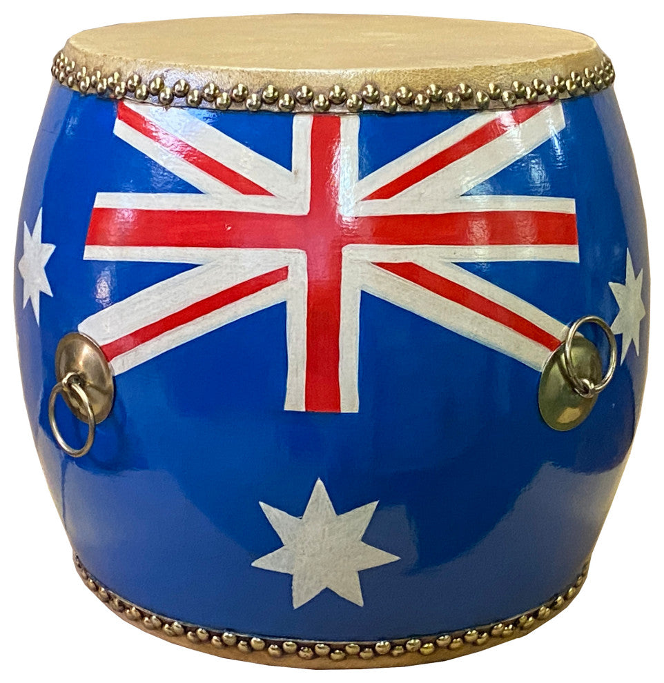 Handmade Small Round Low Flag Graphic Drum Shape Table Hcs7414