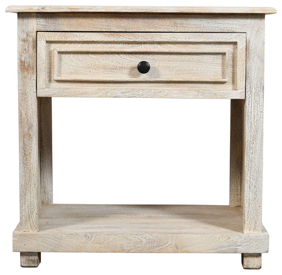 Jenna 1-Drawer Solid Wood Nightstand With Distressed White Finish